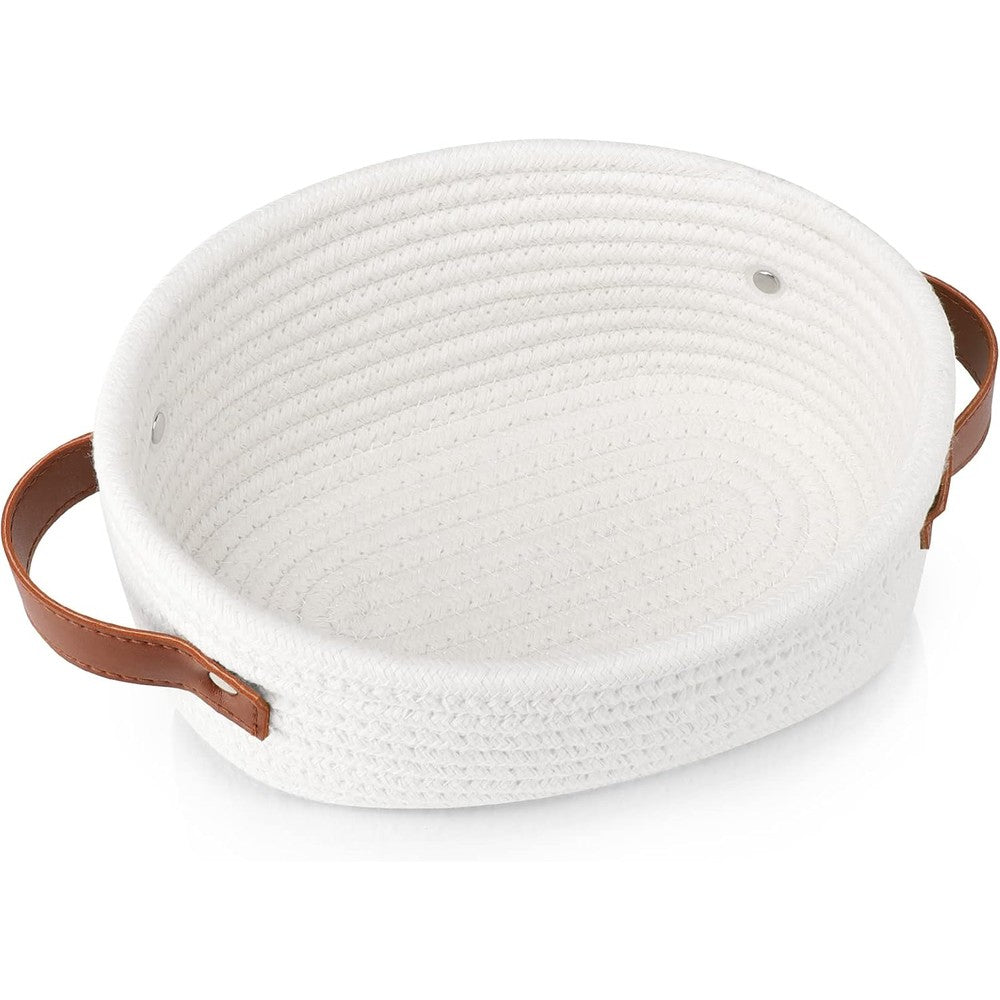 ABenkle small woven cotton rope storage basket front view