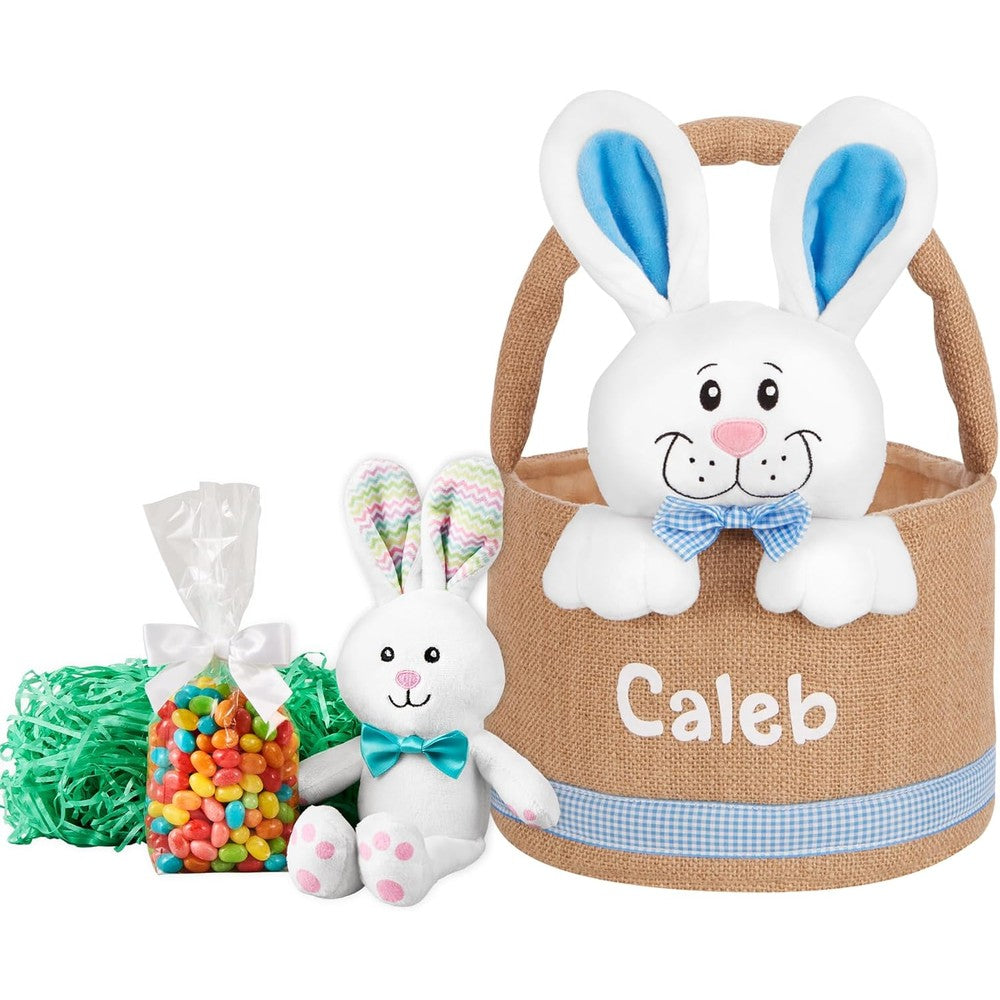 Lets Make Memories personalized bunny Easter basket front view