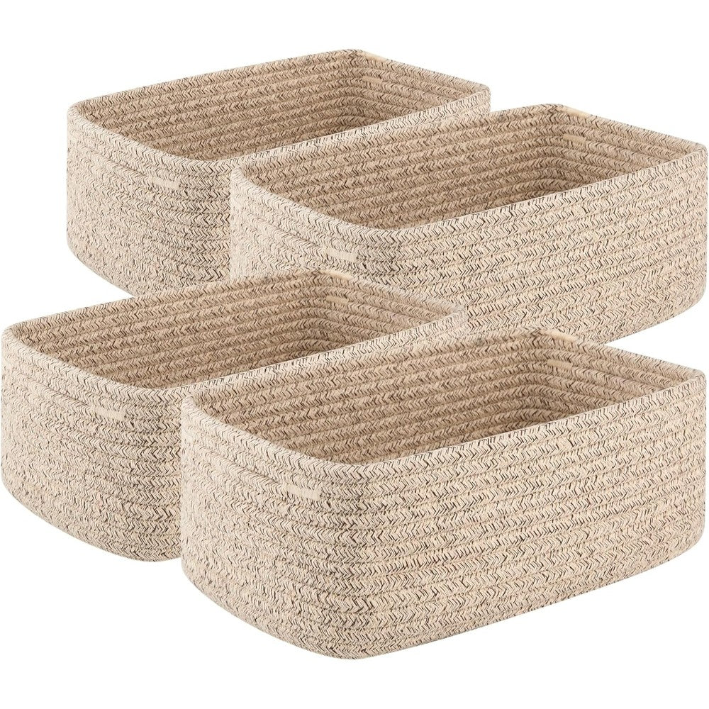 OIASKET small storage shelf baskets front view of four-pack home organization bins