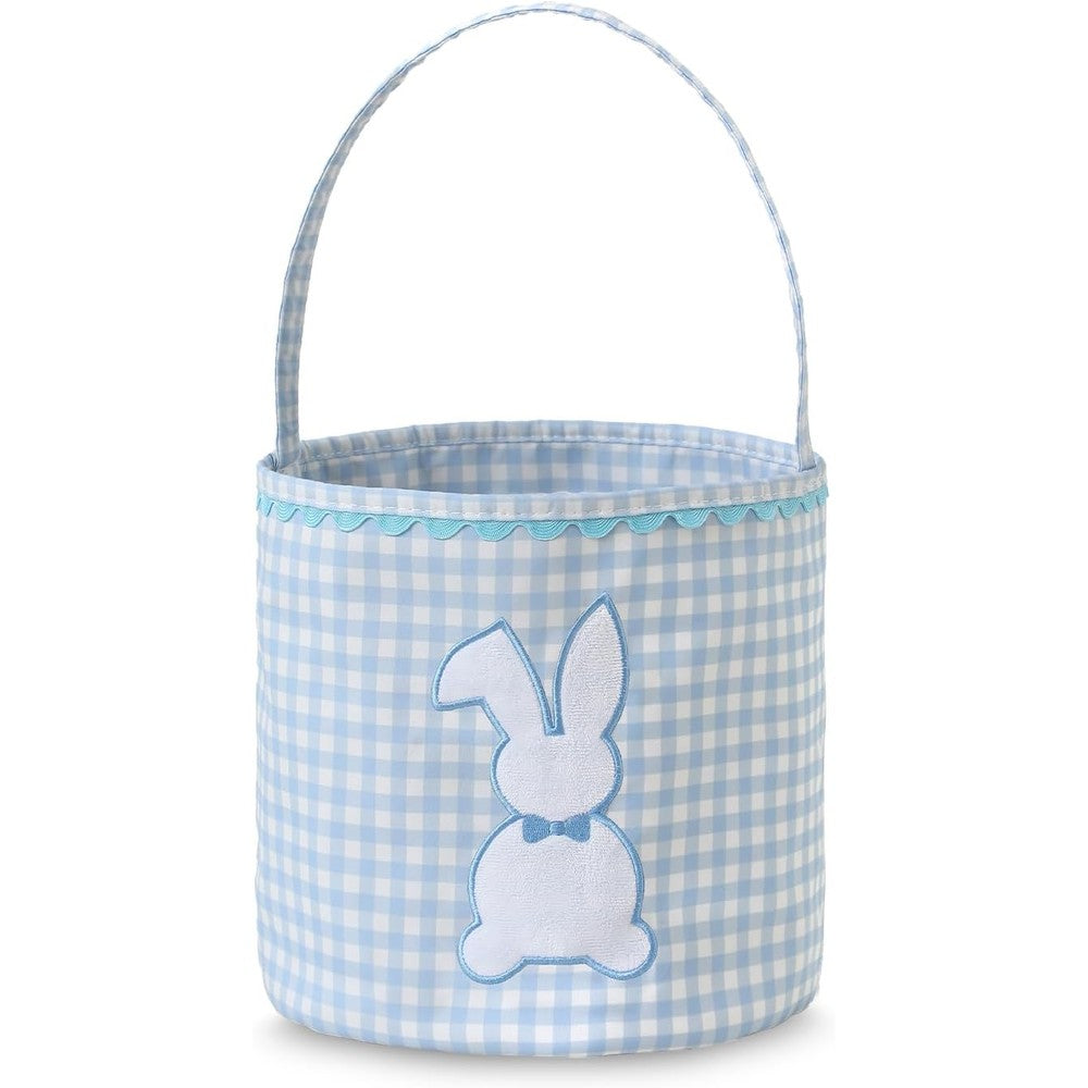 Dyshayan blue gingham bunny easter basket front view for egg hunts