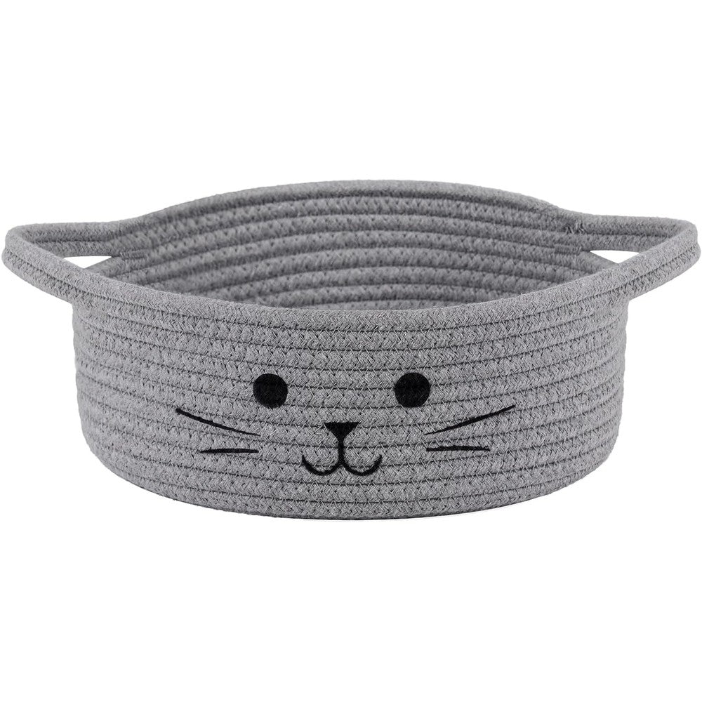 HiChen small woven rope storage basket in grey front view showcasing premium cotton weave