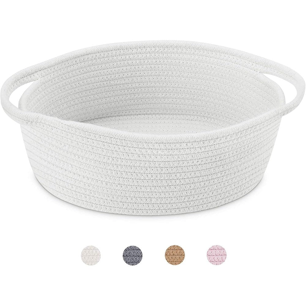 ABenkle small white woven rope storage basket front view