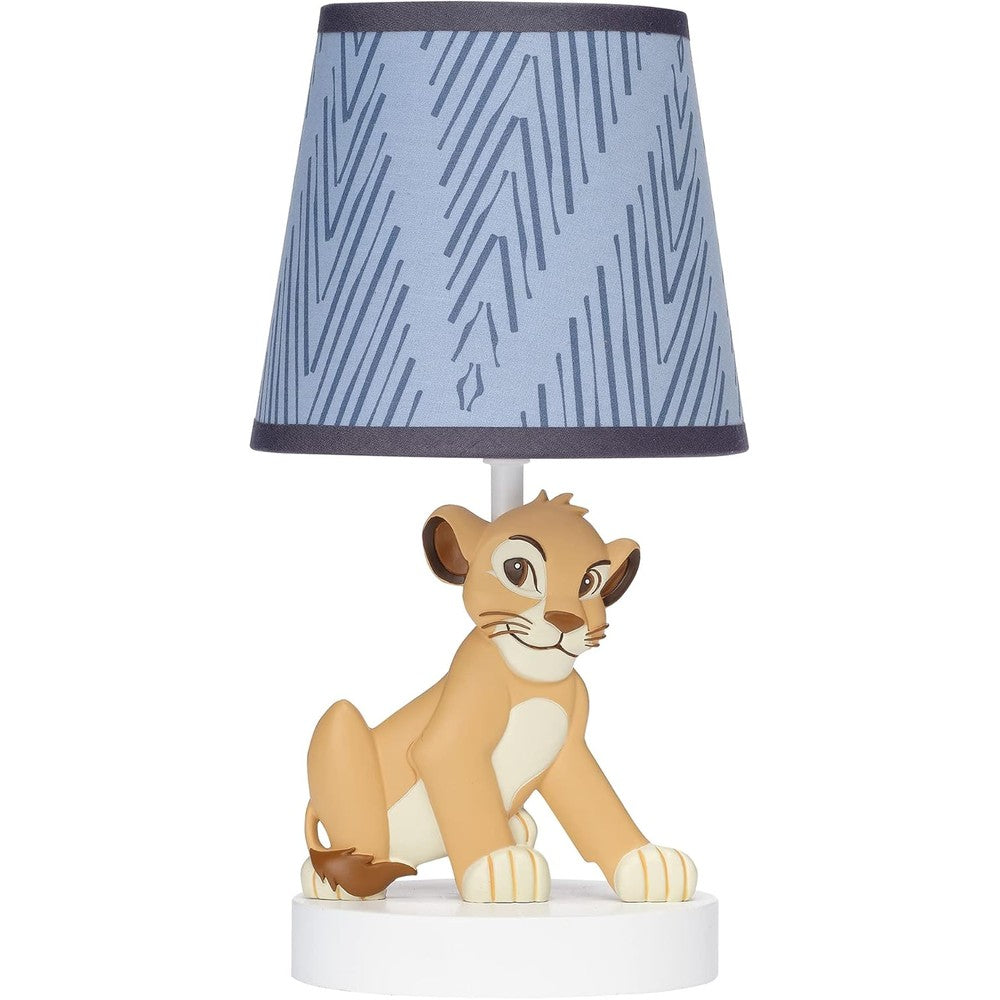 Lambs and Ivy Disney Lion King Adventure Lamp front view on a nursery table.