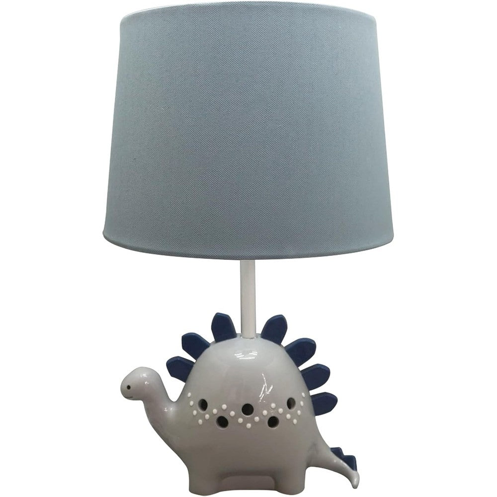 Levtex Baby Kipton dinosaur table lamp with blue shade front view