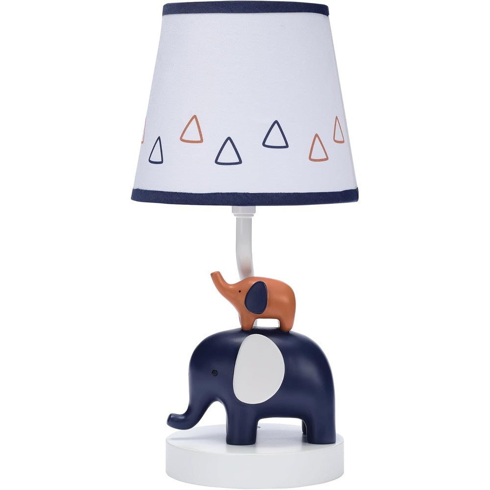 Lambs and Ivy Playful Elephant Nursery Lamp front view on a nightstand