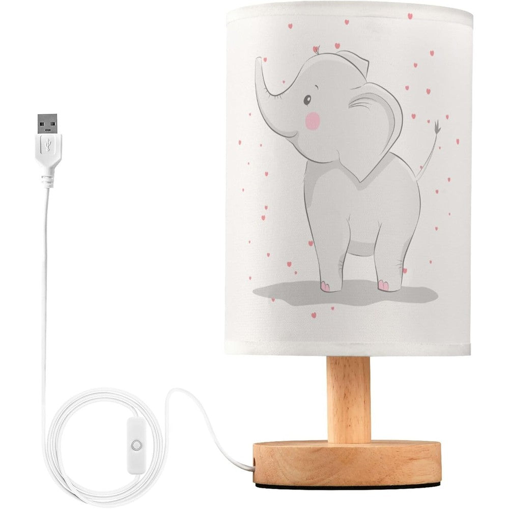 YYZZH cute elephant baby table lamp front view on a white bedside nightstand.