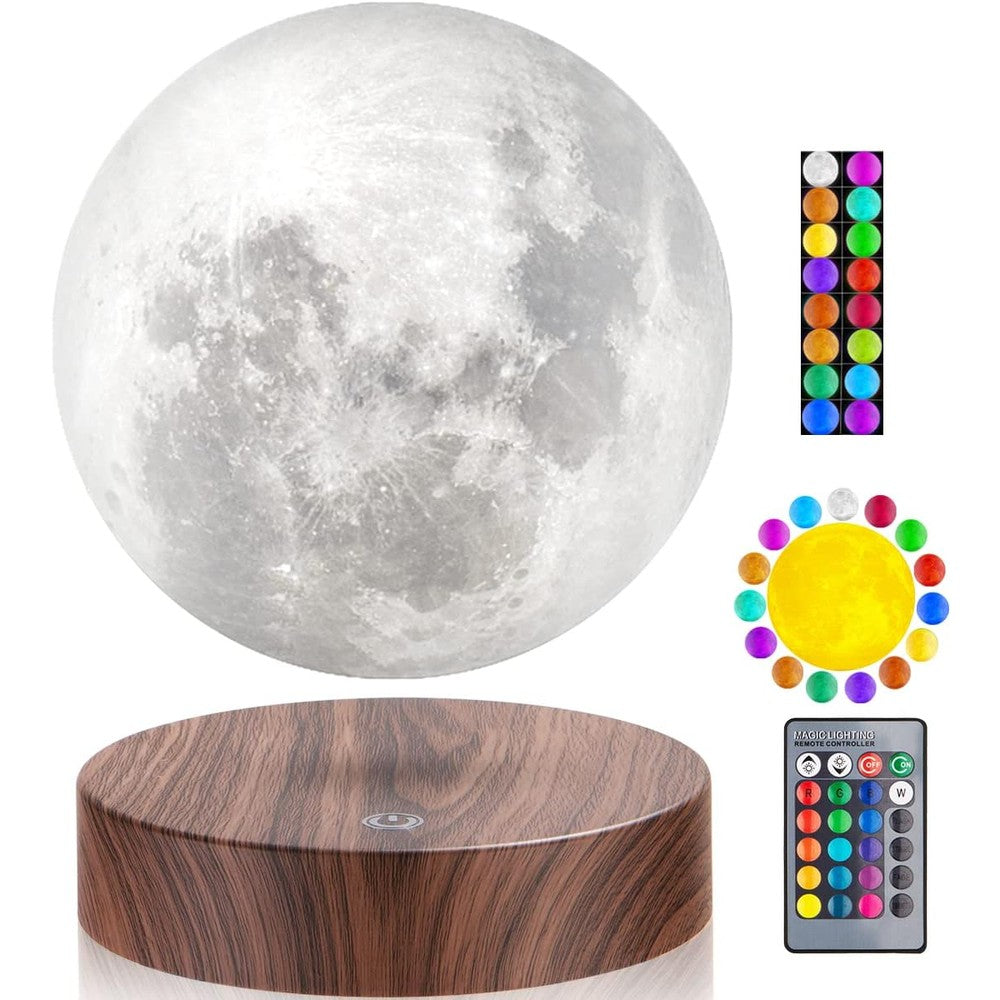 VGAzer Levitating Moon Lamp floating and spinning in a dark room
