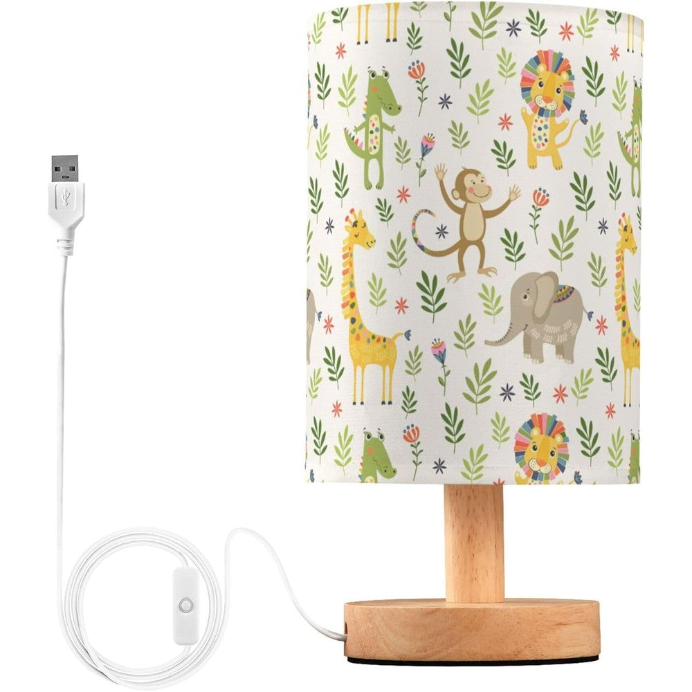 YYZZH jungle animal wood table lamp front view featuring safari patterns