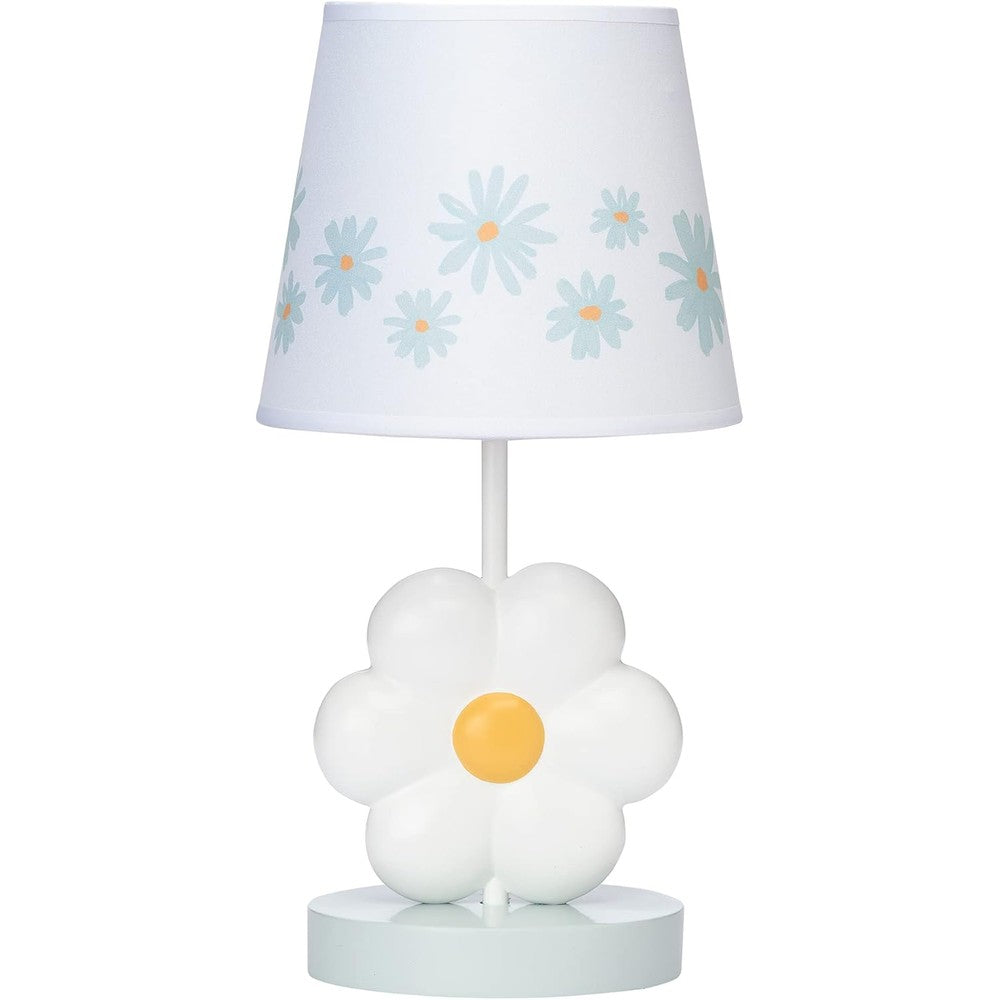 Lambs & Ivy Sweet Daisy nursery lamp front view with white flower base