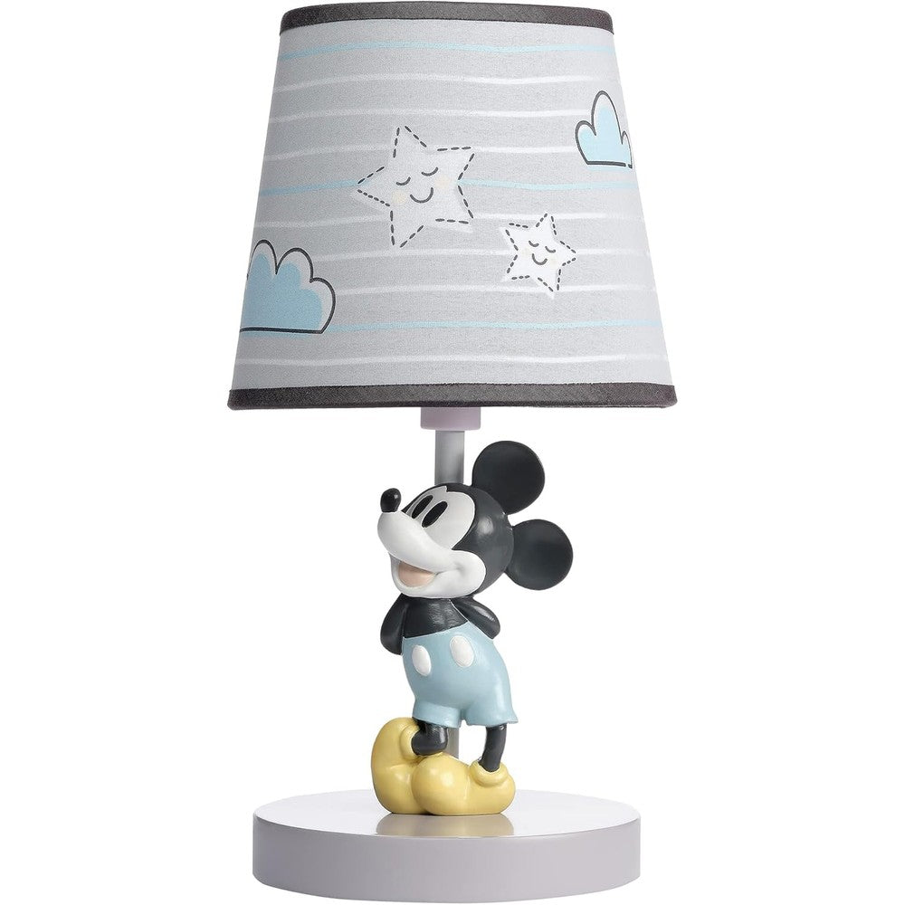 Lambs and Ivy Disney Baby Moonlight Mickey Mouse Lamp front view in a decorated nursery setup.