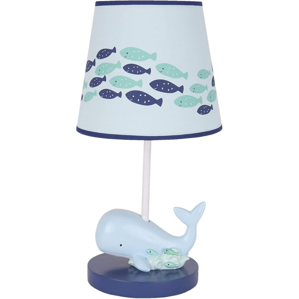 Lambs and Ivy Oceania nautical nursery lamp with blue whale base front view