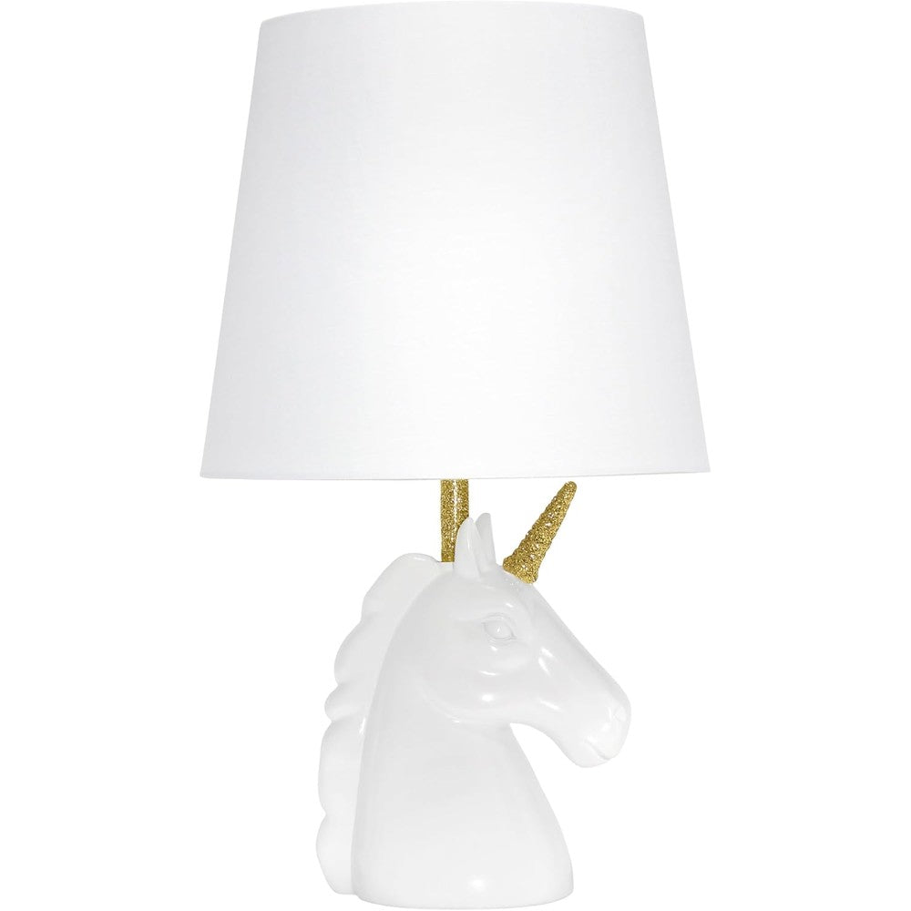 Simple Designs sparkling glitter unicorn table lamp front view in kids room