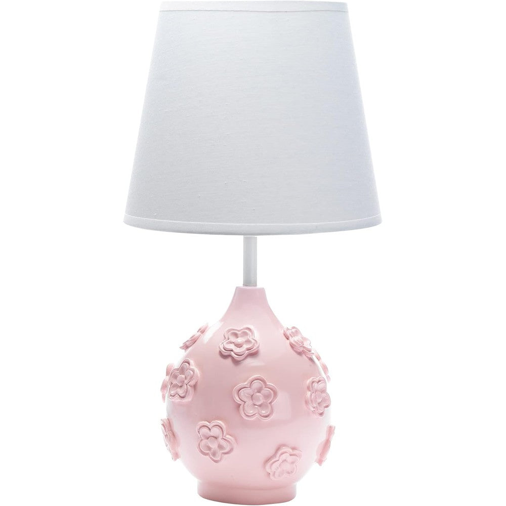 Lambs & Ivy Signature Botanical pink floral nursery lamp front view with white shade