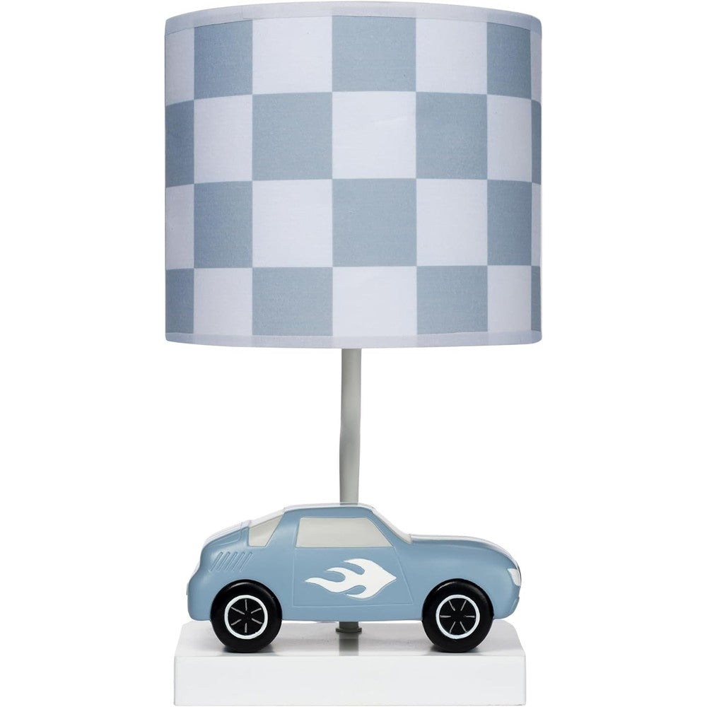 Lambs and Ivy Little Racer hand painted car lamp front view for nursery decor.
