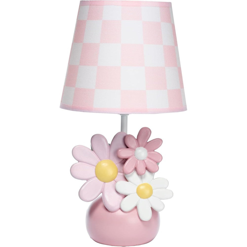 Lambs & Ivy Daisy Dreams hand-painted pink floral lamp front view