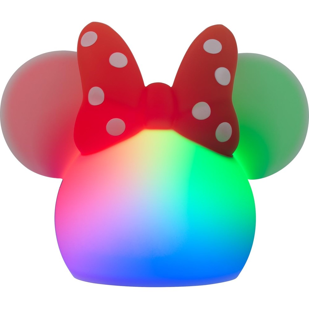 Disney Minnie Mouse squishy color changing night light front view displaying iconic ears and red polka dot bow