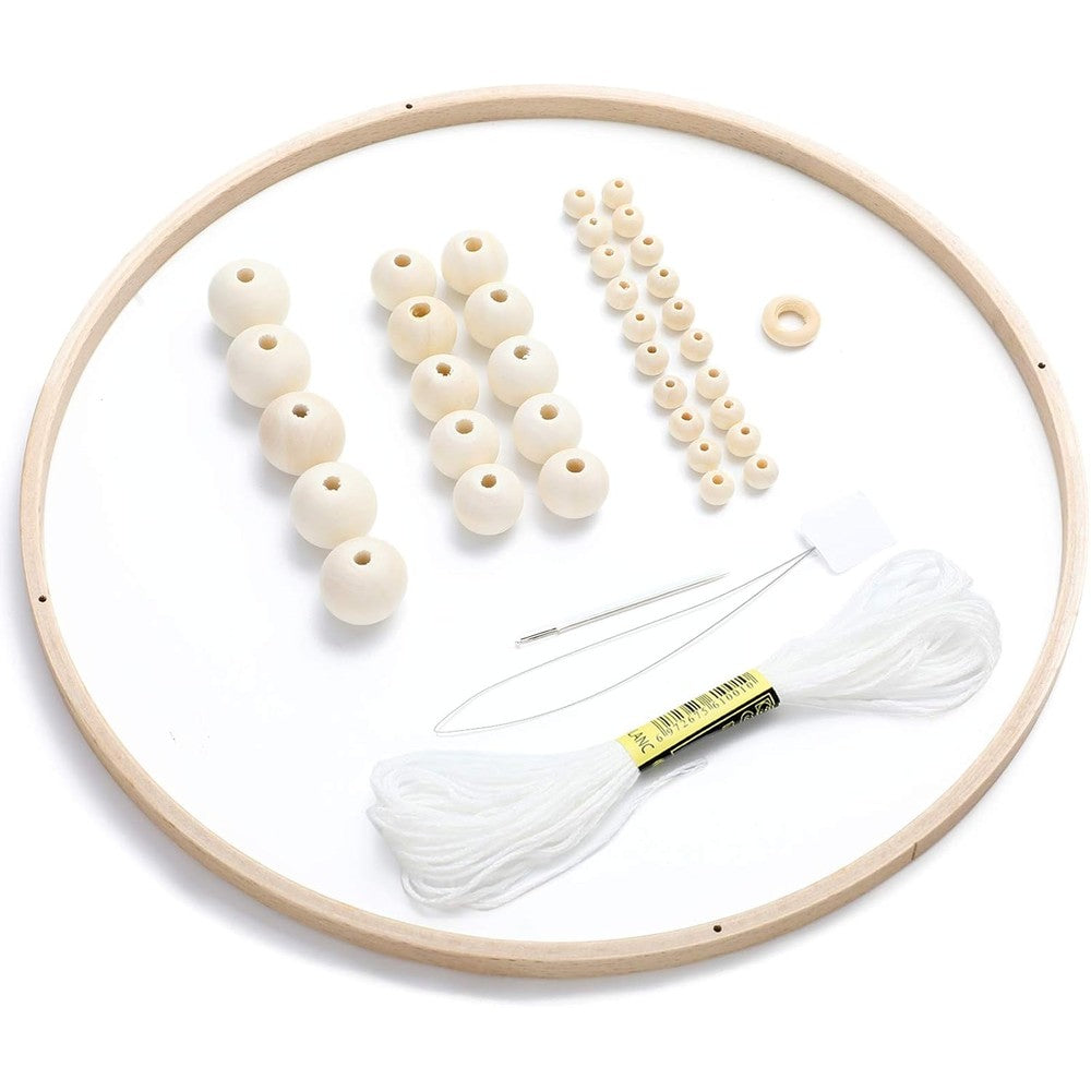 Yalikop baby mobile diy kit front view showing the natural wooden frame structure and beads