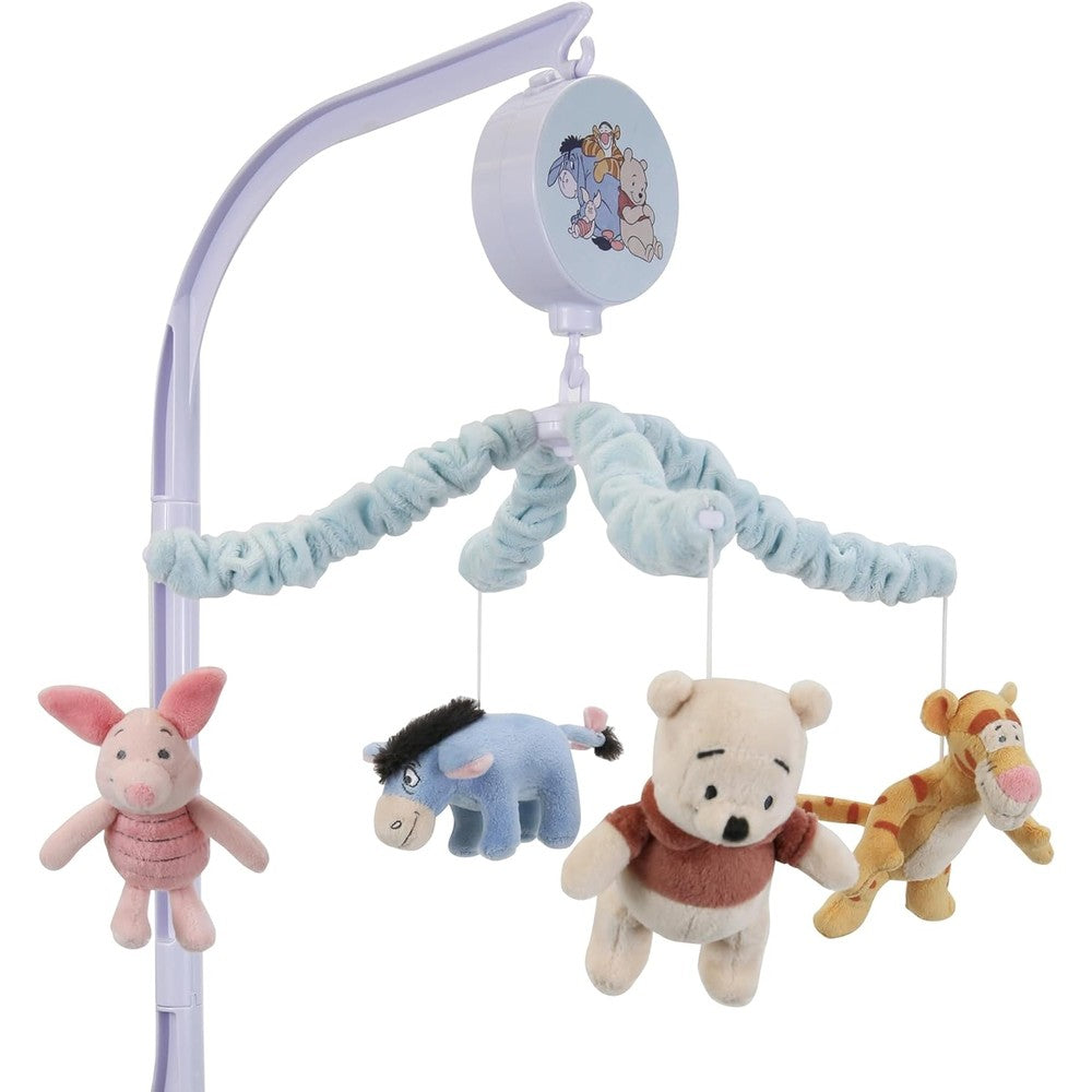 Bedtime Originals Disney Winnie the Pooh musical baby crib mobile front view showcasing plush characters.