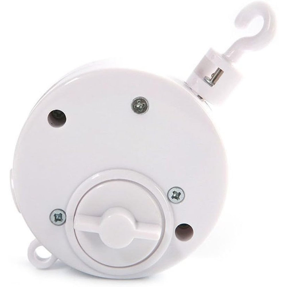 Pursuestar Brahms Lullaby baby music box front view showing the clean white mechanical windup casing.