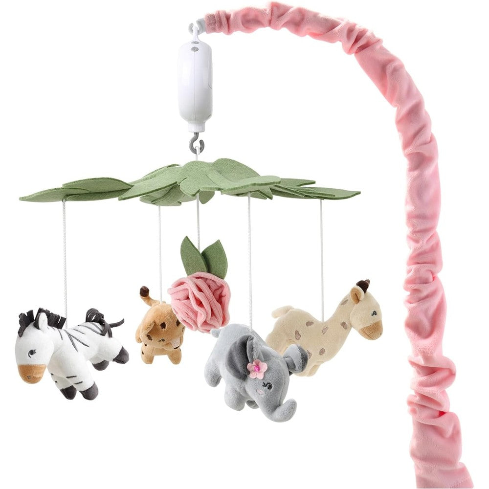 The Peanutshell Wildest Dreams musical crib mobile front view hanging over a baby bed.