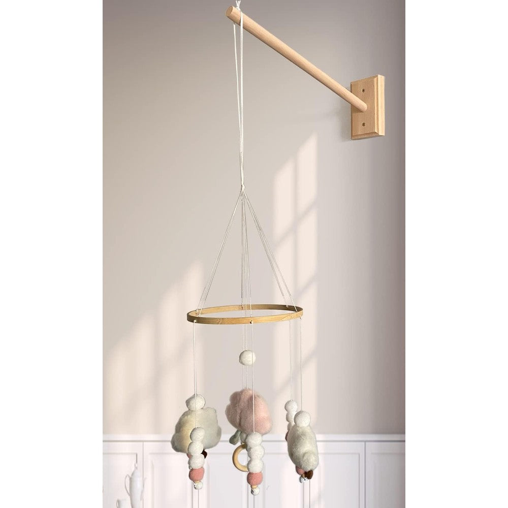 Tuiiopoli Crib Mobile Wooden Arm front view holding a nursery decoration.