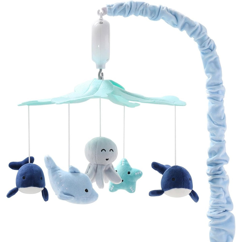 The Peanutshell Nautical Musical Baby Crib Mobile front view showing rotating plush sea animals