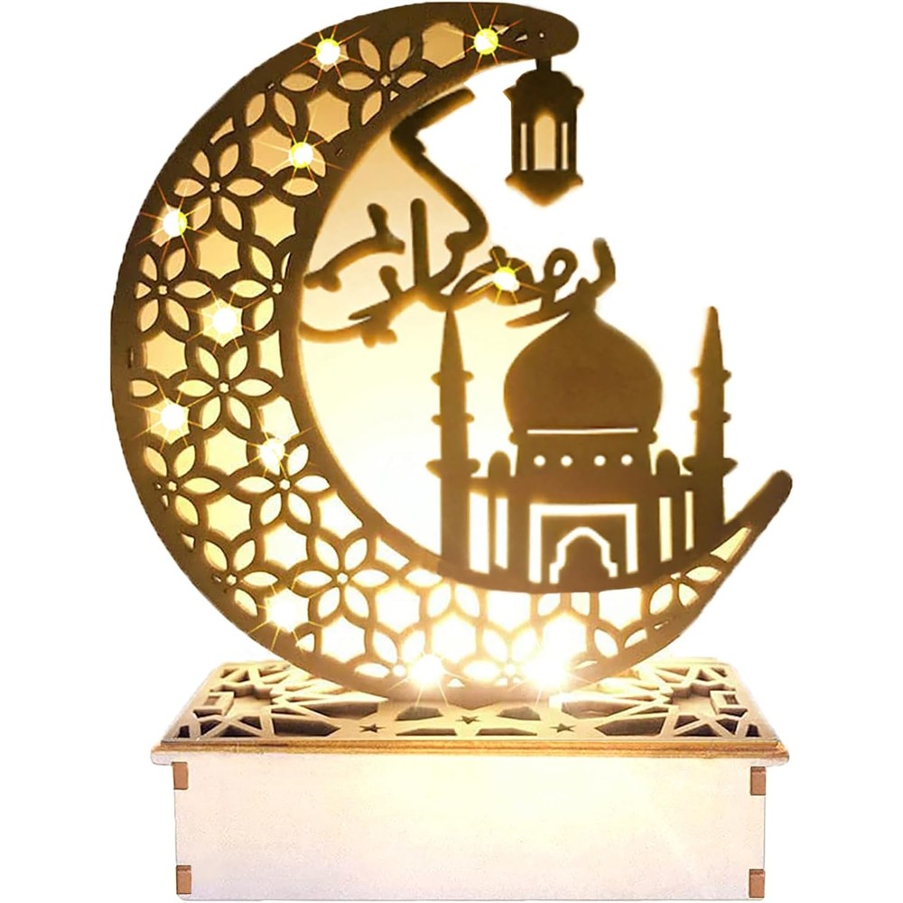Wrh Ramadan 3D wooden moon and mosque light front view