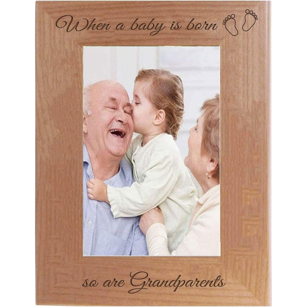 CustomGiftsNow baby born grandparents alder wood frame front view showcasing precision laser engraving
