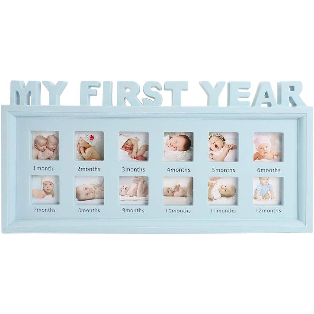 Estamico My First Year blue baby photo keepsake frame front view