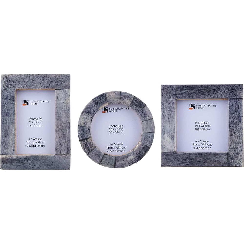 Handicrafts Home baby picture frame set front view in grey bone inlay