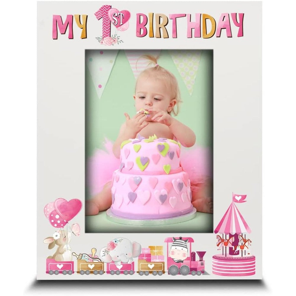 Bella Busta My 1st Birthday baby girl wood frame front view