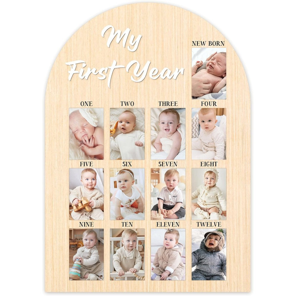 Awdstn My First Year photo board front view showing 12 monthly slots