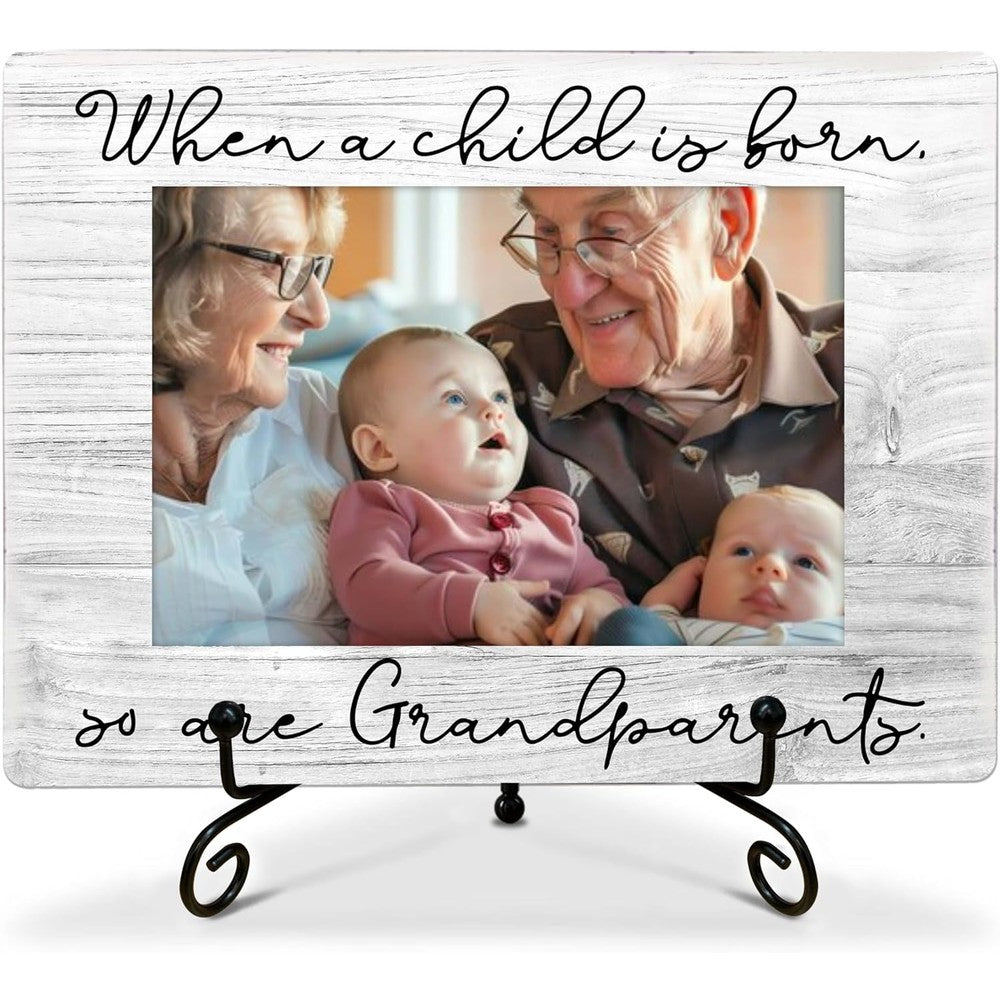 SSQBZU first time grandparents wooden photo frame front view showing white border and quote text