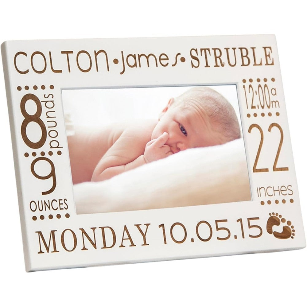 GiftedOak personalized newborn birth announcement wooden photo frame front view