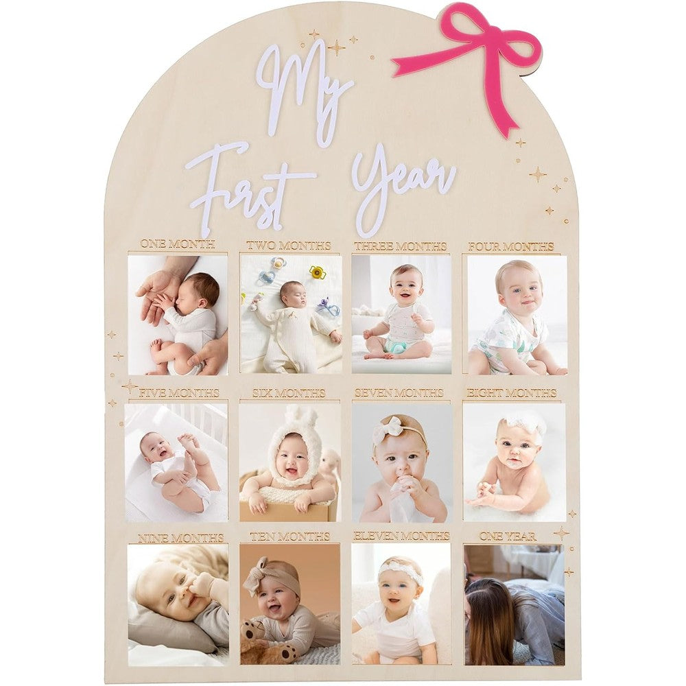 Wauao one year birthday wooden milestone photo board front view