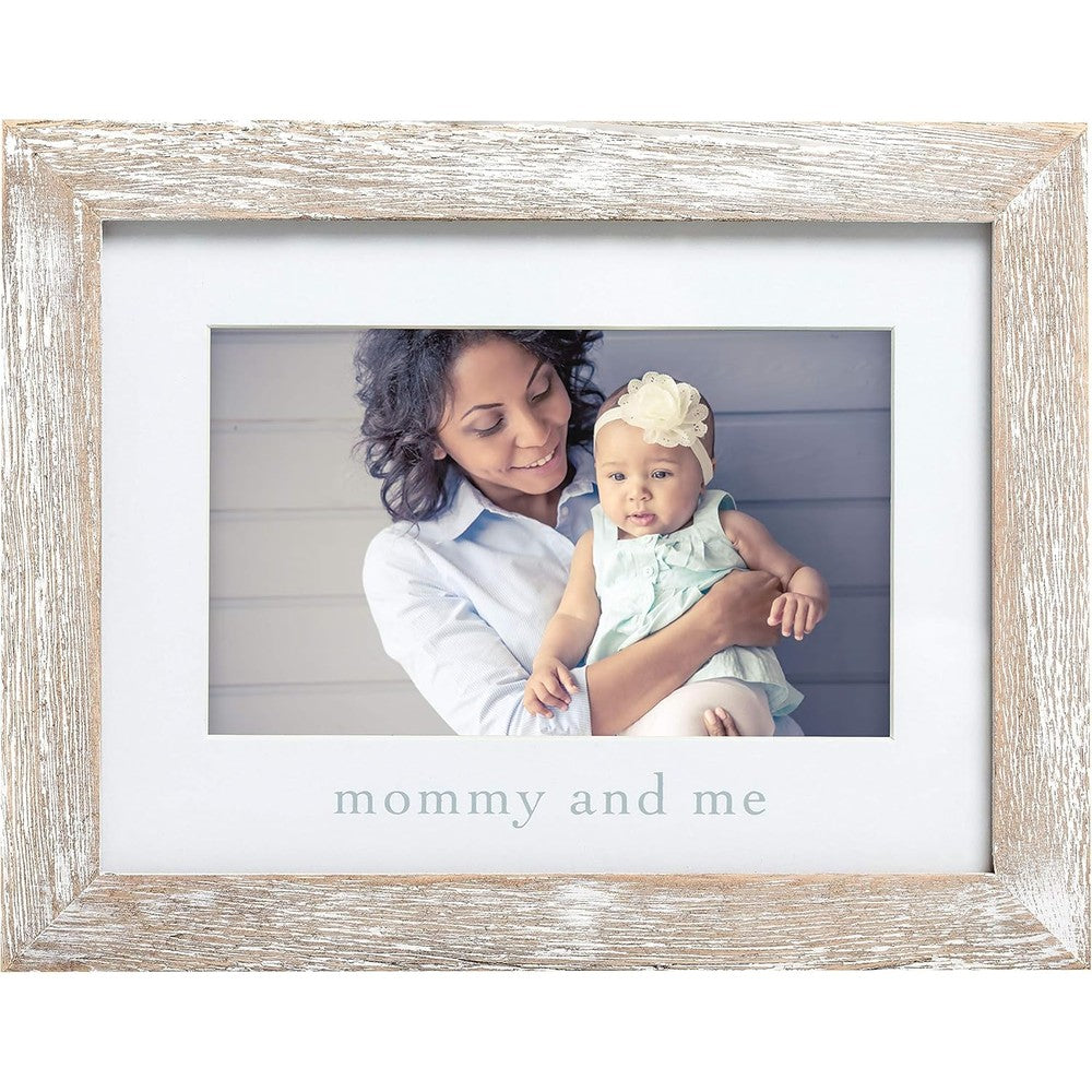 Pearhead Mommy and Me rustic white wooden picture frame front view