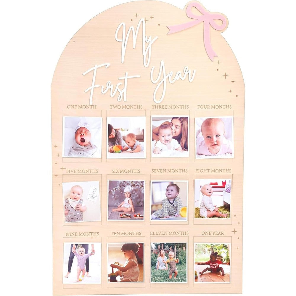 Flhrsm My First Year pink wooden photo frame front view