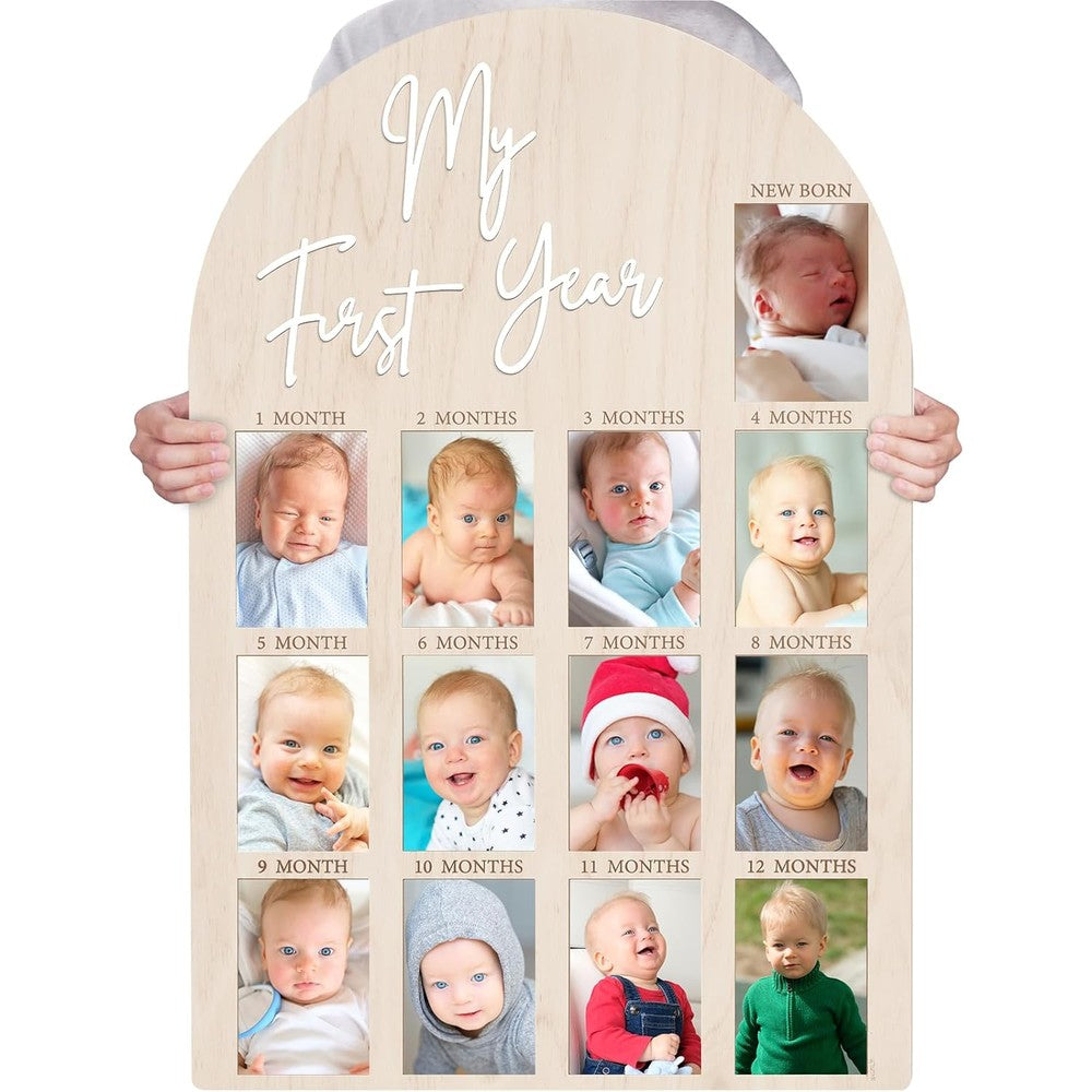 Bosctanuc large my first year picture frame front view wooden milestone board for nursery wall decor