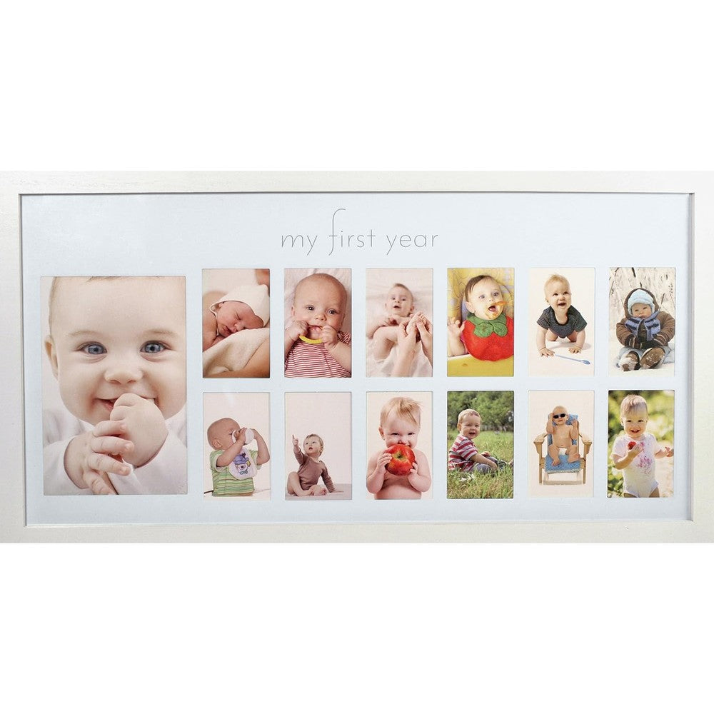 Green Pollywog Baby First Year Frame front view white wooden design