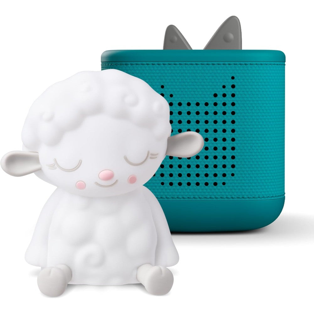 Tonies Toniebox 2 Audio Player Bundle in Tropical Teal front view showing the padded speaker box with ears.