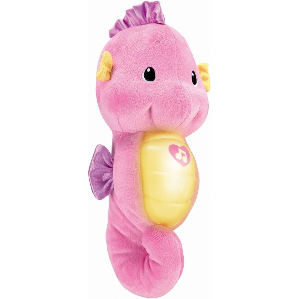 Fisher-Price Ocean Wonders Soothe and Glow Seahorse Pink front view showing glowing belly.