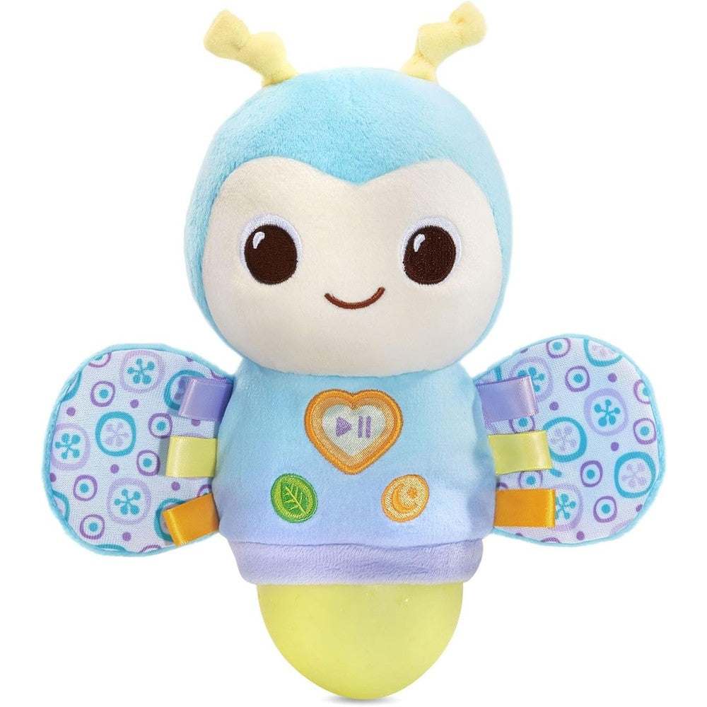 VTech Baby Soothe and Shine Firefly Musical Plush front view showing glowing heart button and soft green fabric wings.