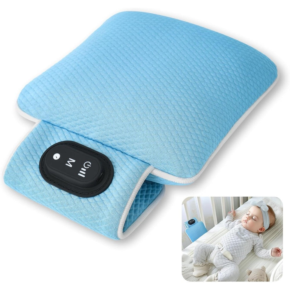 SNOVVI baby sleep soother front view showing blue quilted texture