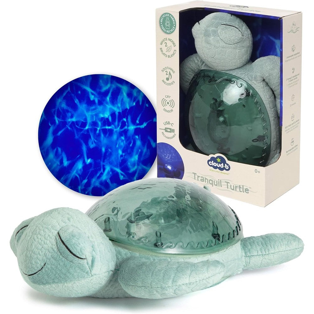 Cloud b Tranquil Turtle green ocean projector night light front view showing premium plush fabric