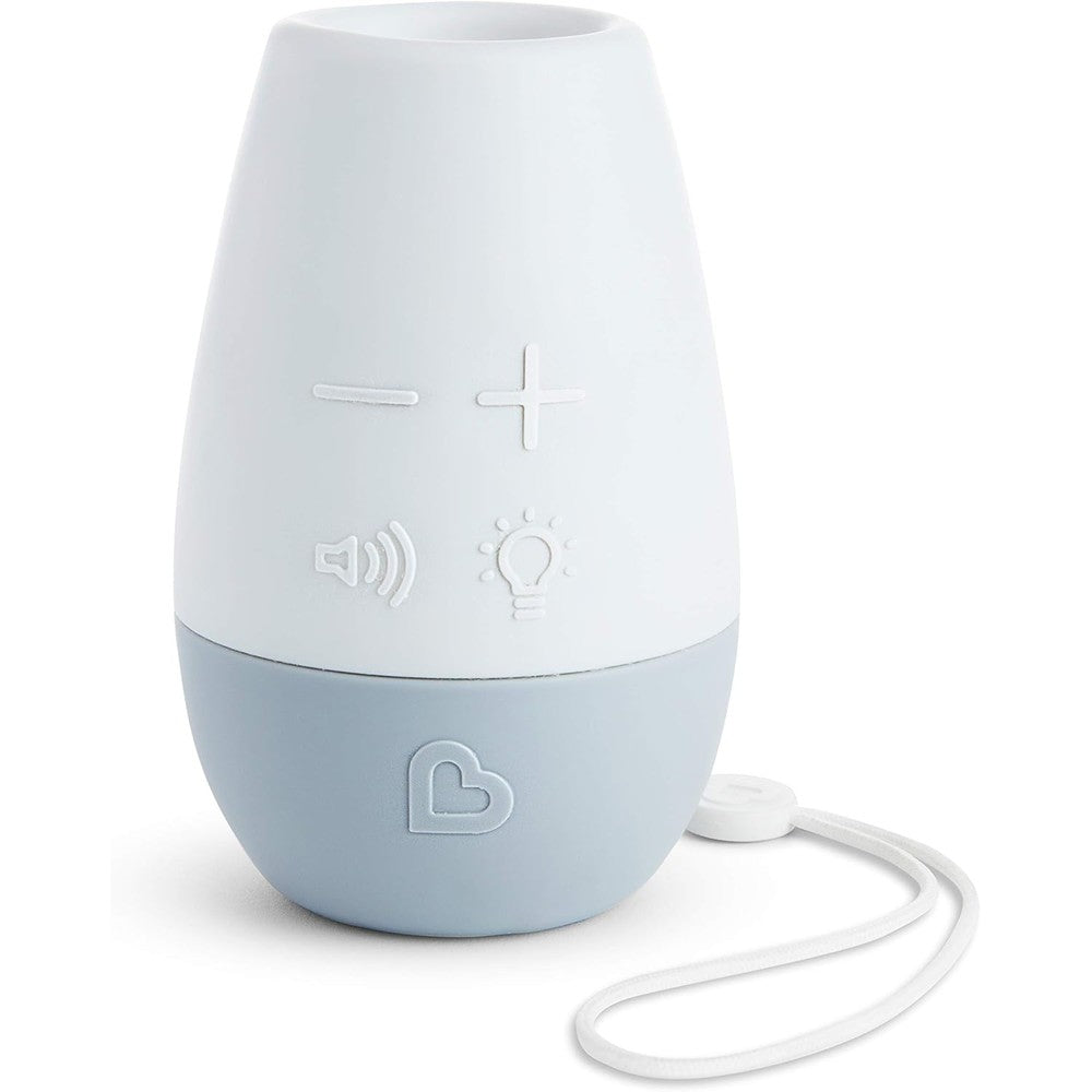 Munchkin Shhh portable baby sound machine front view showing white and grey compact design