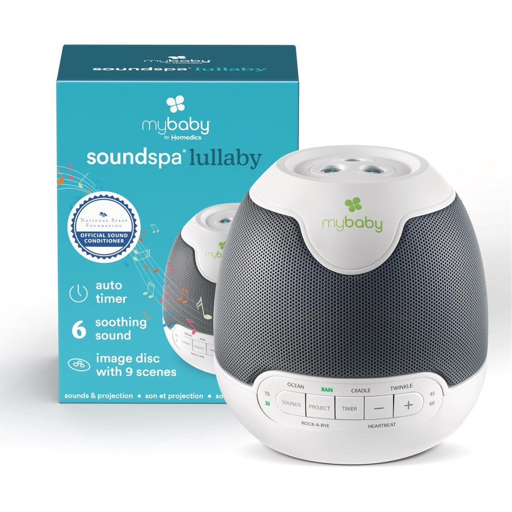 Homedics MyBaby SoundSpa Lullaby white and grey sound machine front view