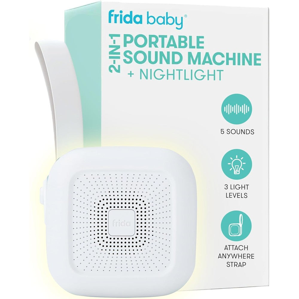 Frida Baby 2-in-1 portable sound machine and nightlight front view showing control buttons