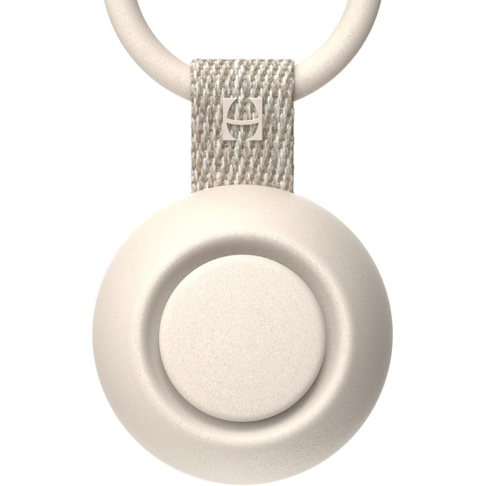 Hatch Baby Rest Go portable sound machine in Putty color front view showing main power button