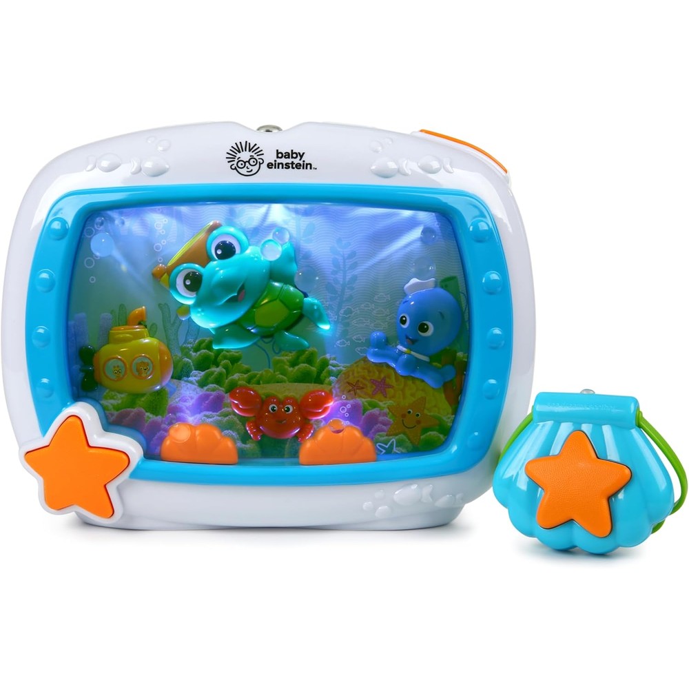 Baby Einstein Sea Dreams Soother musical crib toy front view showing blue ocean design and characters