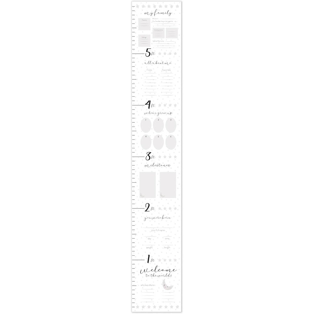 C.R. Gibson Little Moon Vinyl Baby Growth Chart front view mounted on a nursery wall